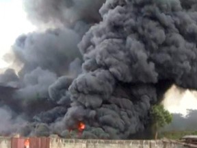 Smoke billows into the air following an explosion of a fuel tanker in Morogoro, Tanzania on Saturday, Aug. 10, 2019.
