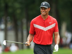 Tiger Woods walks on the 18th hole during the final round of the BMW Championship at Medinah Country Club No. 3 on August 18, 2019 in Medinah, Illinois. (Andrew Redington/Getty Images)