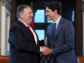 Prime Minister Justin Trudeau meets with U.S. Secretary of State Mike Pompeo in Trudeau's office on Parliament Hill in Ottawa August 22, 2019. (REUTERS/Chris Wattie)