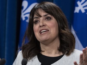 Parti Quebecois MNA Veronique Hivon reacts to the tabling of a report on end of life care, Wednesday, April 3, 2019 at the legislature in Quebec City. One of the most popular advocates of Quebec sovereignty and the woman considered the favourite to take over the embattled Parti Quebecois has announced she will not run for leader. THE CANADIAN PRESS/Jacques Boissinot