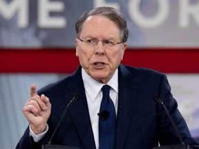 The National Rifle Association's Executive Vice President and CEO Wayne LaPierre speaks during the 2018 Conservative Political Action Conference at National Harbor in Oxen Hill, Maryland on Feb. 22, 2018.