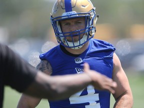 CFL Winnipeg Blue Bombers Adam Bighill (4), during team practice in Winnipeg. Wednesday, June 12/2019 Winnipeg Sun/Chris Procaylo/stf