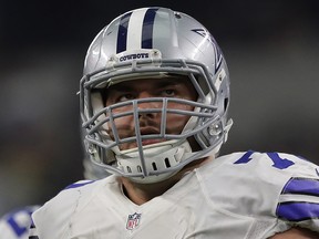 Zack Martin of the Dallas Cowboys at AT&T Stadium on Oct. 9, 2016 in Arlington, Texas.