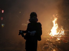 Anti-government protesters set barriers on fire after a clash with riot police in Hong Kong, China September 29, 2019. (REUTERS/Tyrone Siu)