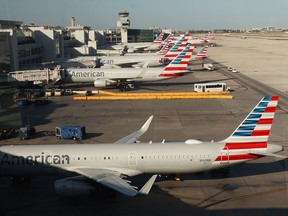 American Airlines jetliners are pictured Feb. 3, 2019 at Miami International Airport in Florida.
