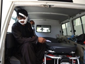 A wounded man is brought by ambulance to the Wazir Akbar Khan hospital following a suicide attack in Kabul on September 5, 2019. - The Taliban killed at least five people in a fresh bombing in Kabul on September 5 in yet another horrific attack on the Afghan capital as the US and the insurgents negotiate a deal to see American troops leave the country.