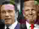 This file combination of pictures created on January 6, 2017 shows recent pictures of US actor and former governor of California Arnold Schwarzenegger (L) and US President Donald Trump. 