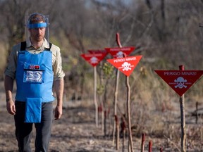 Britain's Prince Harry, Duke of Sussex, visits a working de-mining field with the HALO Trust in Dirico Province, Angola, September 27, 2019.