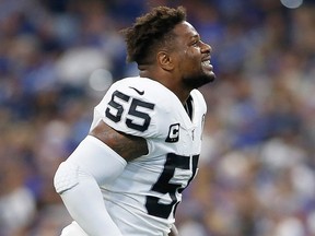 Vontaze Burfict of the Oakland Raiders is ejected from the game during game against the Indianapolis Colts at Lucas Oil Stadium on Sept. 29, 2019 in Indianapolis, Ind.