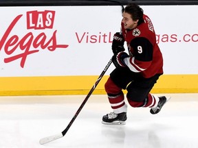 Coyotes centre Clayton Keller competes in the Bridgestone NHL Fastest Skater competition during the 2019 SAP NHL All-Star Skills at SAP Center in San Jose, Calif., on Jan. 25, 2019.