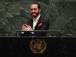 Salvadoran President Nayib Armando Bukele speaks during the 74th Session of the General Assembly at UN Headquarters in New York on September 26, 2019. (TIMOTHY A. CLARY/AFP/Getty Images)