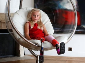 Model Daisy-May Demetre, 9 year-old double amputee who will walk the runway during Paris Fashion Week, poses for a photograph a day before the show of luxury children's wear label Lulu et Gigi in Paris, France, September, 26, 2019.