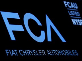 A screen displays the ticker information for Fiat Chrysler Automobiles NV at the post where it's traded on the floor of the New York Stock Exchange (NYSE) in New York City, U.S., January 12, 2016.