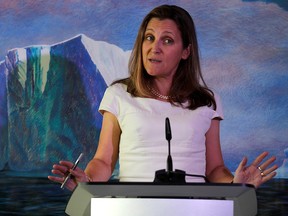 Foreign Affairs Minister Chrystia Freeland speaks during a news conference at the Canadian Embassy in Washington D.C., June 13, 2019.