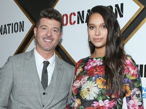 Robin Thicke and April Love Geary attends 2019 Roc Nation THE BRUNCH on Feb. 9, 2019 in Los Angeles, Calif.  (Phillip Faraone/Getty Images for Roc Nation)
