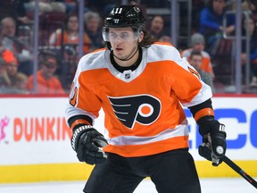 Travis Konecny of the Philadelphia Flyers skates against the Ottawa Senators in the second period at Wells Fargo Center on March 11, 2019 in Philadelphia, Pa. (Drew Hallowell/Getty Images)