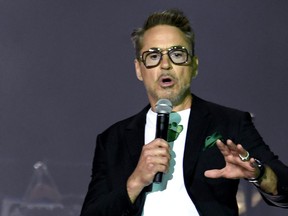 Robert Downey Jr. announces NASA's Mars InSight lander team has named a rock "Rolling Stones Rock" on Mars at The Rolling Stones concert at Rose Bowl on August 22, 2019 in Pasadena, Calif. (Kevin Winter/Getty Images)