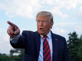 U.S. President Donald Trump speaks to members of the media prior to a departure from the White House September 12, 2019 in Washington, DC. President Trump is traveling to Baltimore to speak at the 2019 House Republican Conference Members Retreat Dinner.