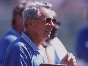 2 Sep 1995:  Head Coach John Ralston of the University of San Jose watches from the sidelines during their 47-33 defeat by Stanford University at Spartan stadium in San Jose, California on Sept. 2, 1995.