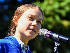 Swedish climate activist Greta Thunberg speaks during a press conference before the march for climate in Montreal on Friday, Sept. 27 2019.