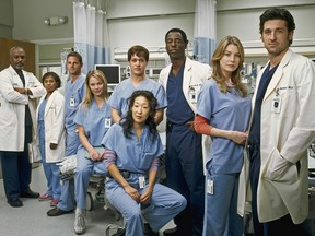 (From left): James Pickens Jr., Chandra Wilson, Justin Chambers, Katherine Heigl, T.R. Knight (rear), Sandra Oh, Isaiah Washington, Ellen Pompeo and Patrick Dempsey are seen in a 2005 promotional shot for "Grey's Anatomy."