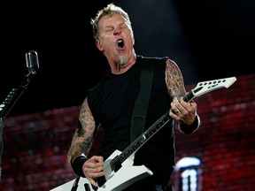 James Hetfield, lead vocalist of the heavy metal group Metallica performs during their World Magnetic tour concert in Abu Dhabi Oct. 25, 2011.