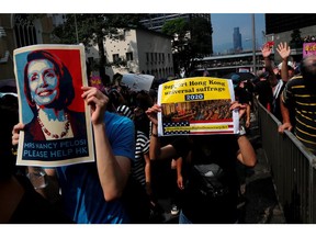 Protesters march to call for the United States Congress to pass the Hong Kong Human Rights and Democracy Act in Hong Kong, China September 8, 2019.