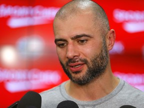 Calgary Flames Mark Giordano on the signing of Matthew Tkachuk at the Scotiabank Saddledome in Calgary on Wednesday, September 25, 2019. Darren Makowichuk/Postmedia