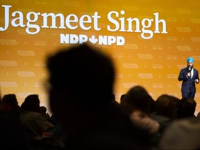 NDP Leader Jagmeet Singh speaks to delegates and supporters at the Ontario NDP Convention in Hamilton, Ont., on June 16, 2019.