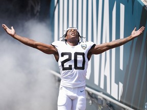 Jalen Ramsey of the Jacksonville Jaguars enters the field during player introductions before a game against the Kansas City Chiefs at TIAA Bank Field on September 08, 2019 in Jacksonville. (James Gilbert/Getty Images)