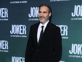 Joaquin Phoenix attends the "Joker" premiere at cinema UGC Normandie in Paris, France, on Monday, Sept. 23, 2019.