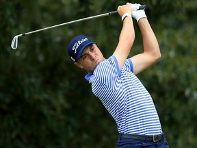 Justin Thomas plays his shot from the third tee during the final round of the TOUR Championship at East Lake Golf Club on August 25, 2019 in Atlanta. (Streeter Lecka/Getty Images)