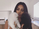 Kim Kardashian with her two pups. (Screengrab/Instagram)