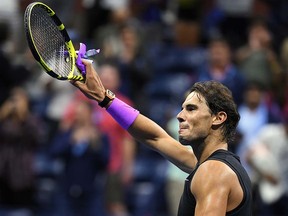 Rafael Nadal celebrates after winning his U.S. Open semifinal against Matteo Berrettini at the USTA Billie Jean King National Tennis Center on September 6, 2019 in New York. (Emilee Chinn/Getty Images)