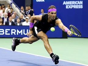 Rafael Nadal of Spain returns a shot during the fifth set of his Men's Singles final match against Daniil Medvedev of Russia on day fourteen of the 2019 US Open at the USTA Billie Jean King National Tennis Center on Sept. 8, 2019 in New York City.