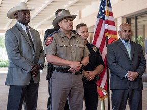 Local and federal law enforcement briefs the press on September 2, 2019 in Odessa, Texas. (Cengiz Yar/Getty Images)
