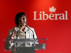 Liberal candidate Marie-France Lalonde talks in Orleans Thursday Sept 19, 2019.