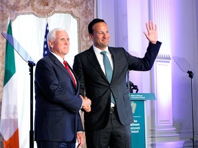 Vice President Mike Pence and Taoiseach Leo Varadkar hold a press conference at Farmleigh House on September 3, 2019 in Dublin, Ireland. (Pool/Getty Images)