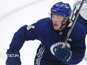 Right-winger Brock Boeser at a Vancouver Canucks practice at Rogers Arena on Sept. 18, 2019.