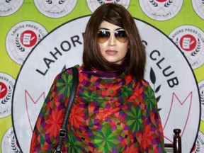 In this photograph taken on June 28, 2016, Pakistani social media celebrity Qandeel Baloch arrives for a press conference in Lahore.