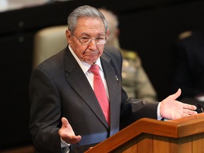 Former Cuban president Raul Castro speaks during the National Assembly at Convention Palace on April 19, 2018 in Havana, Cuba.