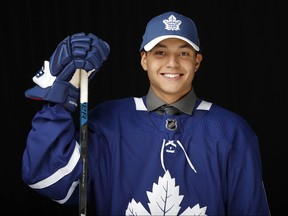 Nick Robertson signed a three-year entry-level contract with the Maple Leafs on Thursday. (Kevin Light/Getty Images)
