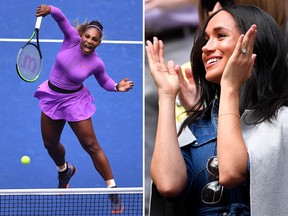 Meghan Markle (R) watches Serena Williams (L) play during the Women's Singles Finals match at the 2019 U.S. Open at the USTA Billie Jean King National Tennis Center in New York on Sept. 7, 2019.