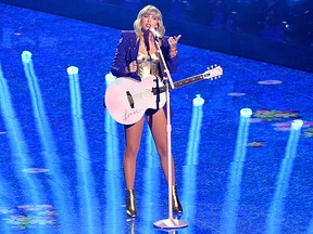 Taylor Swift onstage during the 2019 MTV Video Music Awards at Prudential Center on Aug. 26, 2019 in Newark, N.J.