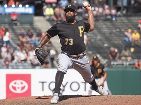 Pittsburgh Pirates reliever Felipe Vazquez pitches against the San Francisco Giants at Oracle Park.