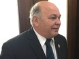 Rick Wowchuk, a Progressive Conservative member of the legislature, speaks to reporters at the Manitoba legislature on Wednesday Sept. 25, 2019.