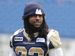 Winnipeg Blue Bombers DB Jonathan Hefney takes part a walk-through on Sat., Sept. 8, 2012, at Canad Inns Stadium in preparation for Sunday's Banjo Bowl football game against the Saskatchewan Roughriders.