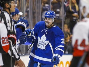 Toronto Maple Leafs' Auston Matthews celebrates his second goal of the game against the Senators on Wednesday night. (ERNEST DOROSZUK/Toronto Sun)