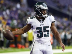 Orlando Scandrick of the Philadelphia Eagles warms up before the game against the Minnesota Vikings at U.S. Bank Stadium on October 13, 2019 in Minneapolis, Minnesota.