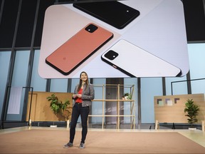 Sabrina Ellis, Google vice president of product management, introduces the new Google Pixel 4 smartphone during a Google launch event on Oct. 15, 2019 in New York City. (Drew Angerer/Getty Images)